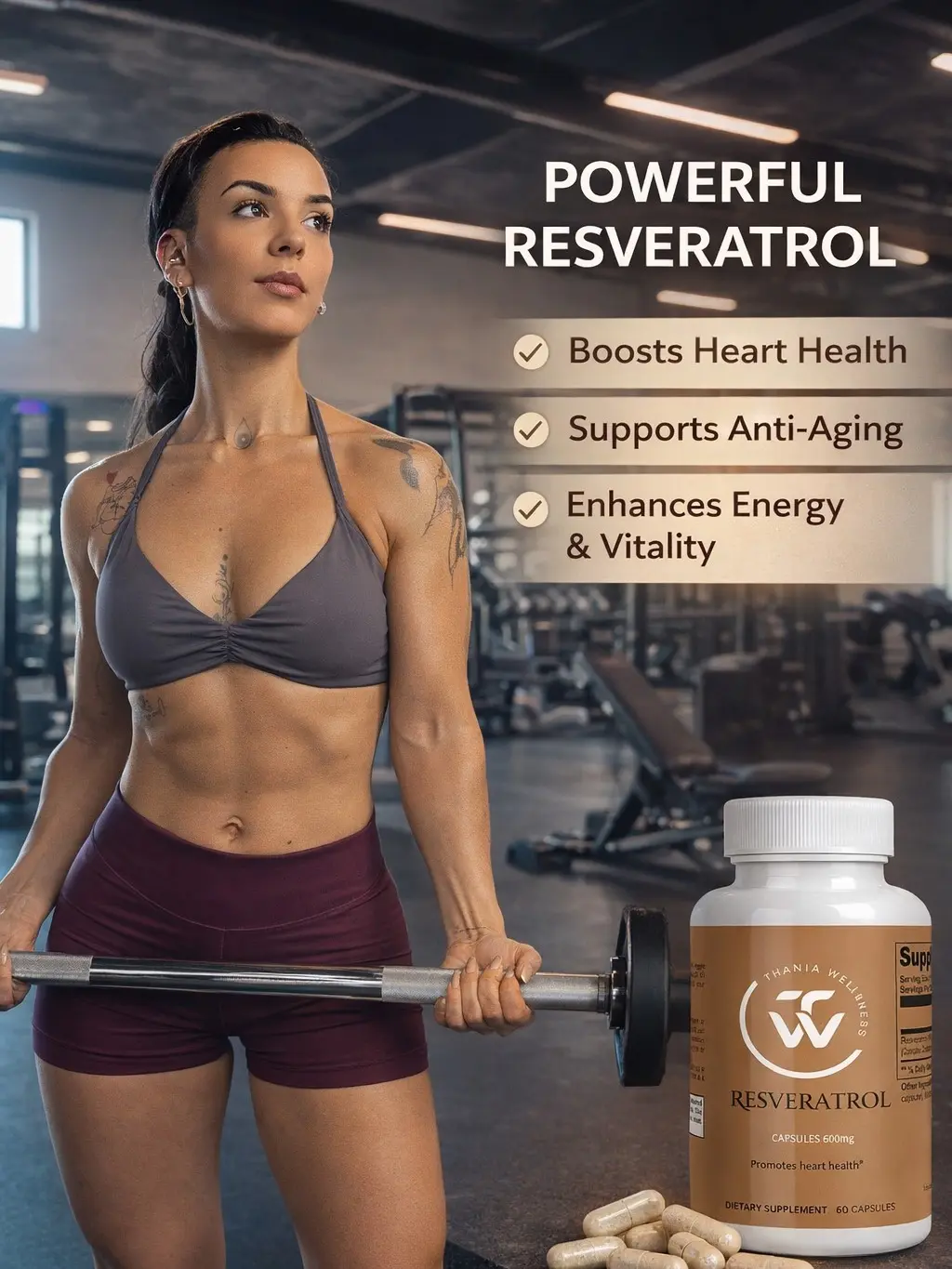 Thania.Wellness Resveratrol Fitness Supplement - Antioxidant, Anti-Aging, Metabolism Support, Youth & Energy Boost, Hormonal Support Edible Seed Vitamin