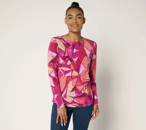 Susan Graver Printed Liquid Knit Top with Twist Detail