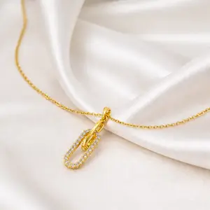 Paper Clip Oval Necklace Stainless Steel -Waterproof