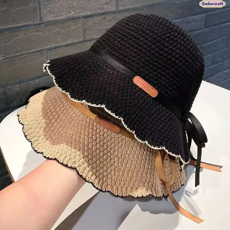 Women's Aesthetic Korean Style Crochet Knit Bucket Hat - Breathable Lightweight, Colorful Letter Patched, Foldable Summer Beach Vacation Sun Headwear, Breathable Lightweight Hats, Colorful Patched Hats