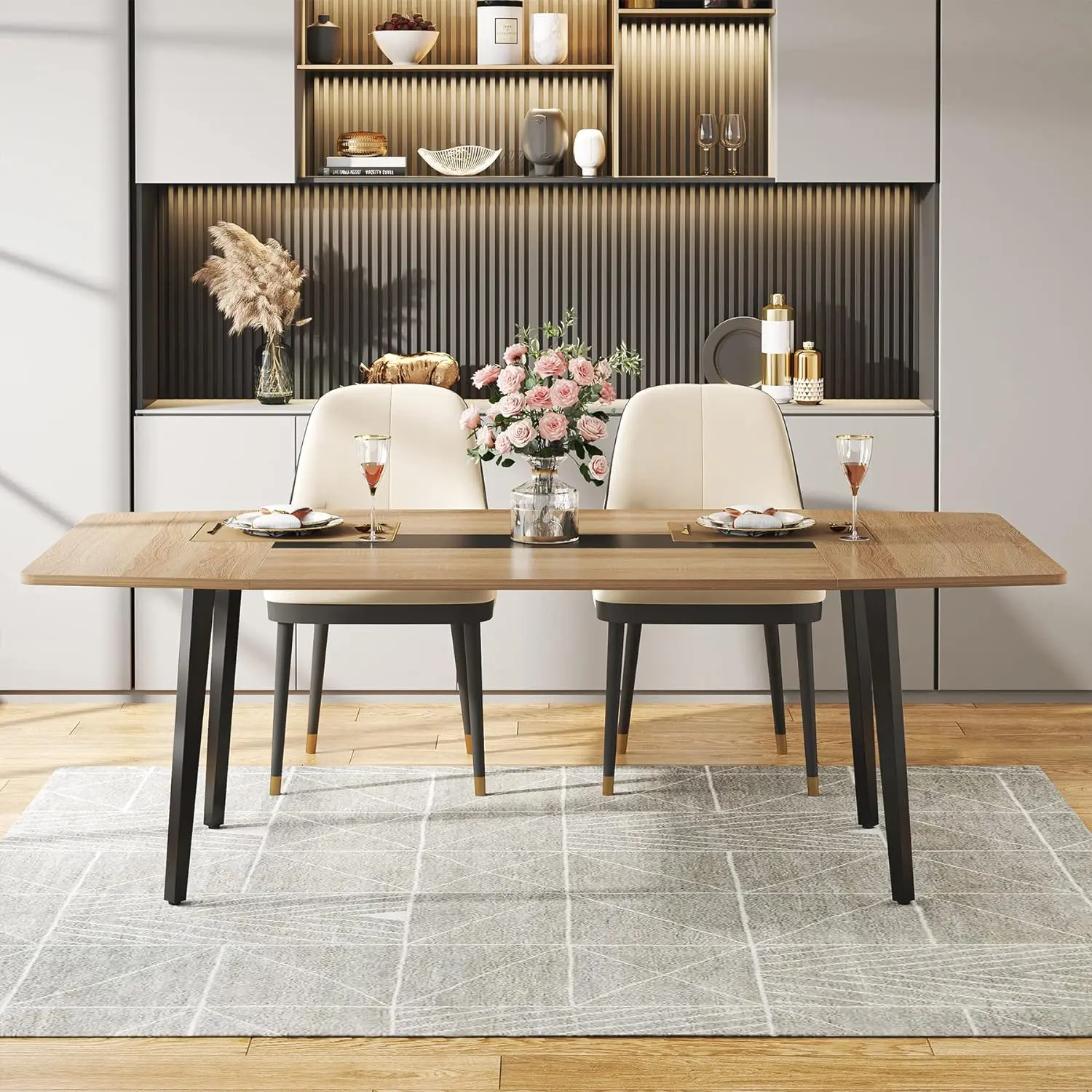 Tribesigns Modern Dining Table for 6-8 People, Rectangle Kitchen Table Patio Table for Backyard, Dinning Room, Kitchen