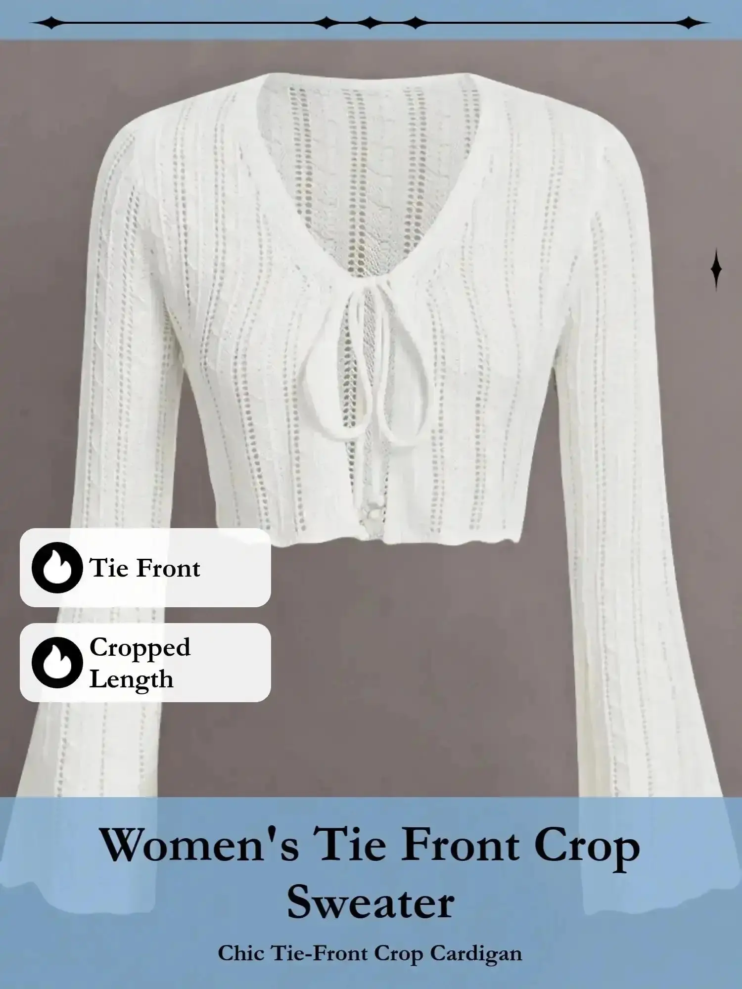 Women's Solid Color Tie Front Crop Sweater Cardigan, Casual Long Sleeve Cropped Knitting Knitwear for Spring & Fall, Fashion Knit Clothing Womenswear Daily Wear Tops contemporary classic sleek winter style