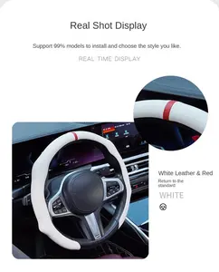 Napa Leather 2026 Steering Wheel Cover Quick Install Non-Slip Breathable Ultra Thin Fit for GMC All Seasons Premium Quality Anti-Slip Automotive Accessory White 15 Inch Durable Comfortable