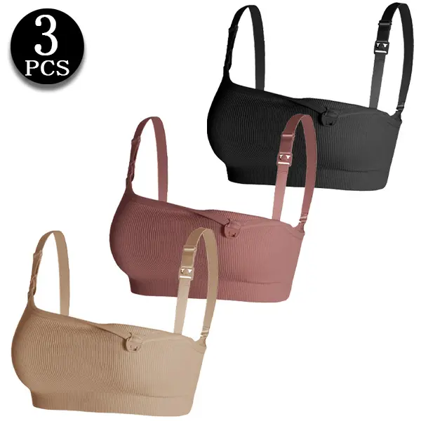 3 PCS Maternity Wireless Nursing Bras for Breastfeeding Ribbed Bras with One-Handed Clasp Adjustable Straps 3-Pack Postpartum Essentials Tailored for Expecting and Postpartum Mothers