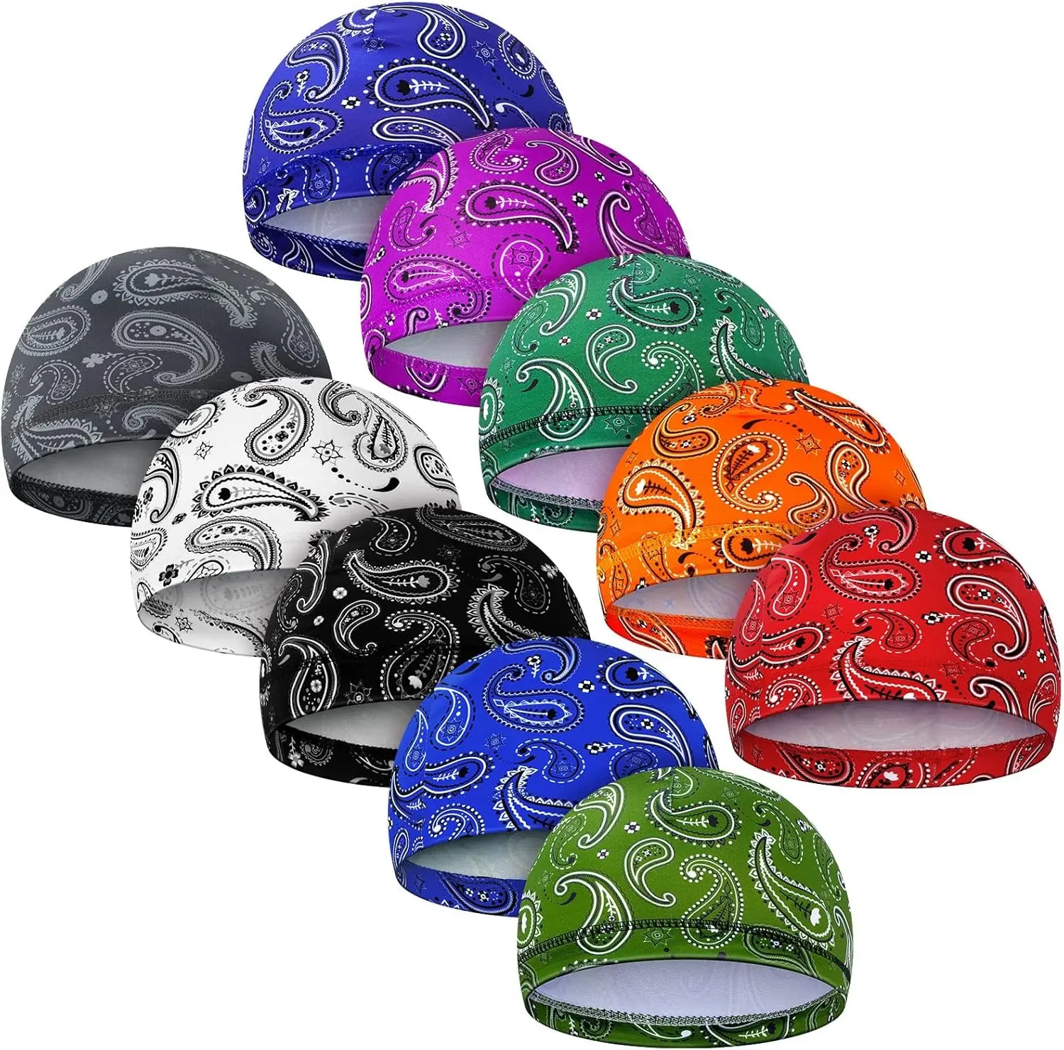 10Pcs Cooling Skull Caps for Men, Sweat Wicking Hard Helmet Liner, Do Rag Head Wrap Beanie, Mixed Styles Headwear for Welding, Cycling, Running & Outdoor Work Activities