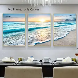 Sea Beach Pattern Ocean Inspired Design Unframed Painting, 3 Counts/set Modern Canvas Wall Art, Canvas Prints, Wall Decor for Home Living Room Bedroom, Home Decor, Ornaments, Modern Home Decoration