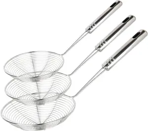 Spider Strainer Set of 3 Asian Strainer Ladle Stainless Steel Wire Skimmer Spoon with Handle for Kitchen Frying Food, Pasta, Spaghetti, Noodle-30.5cm, 32cm, 35cm