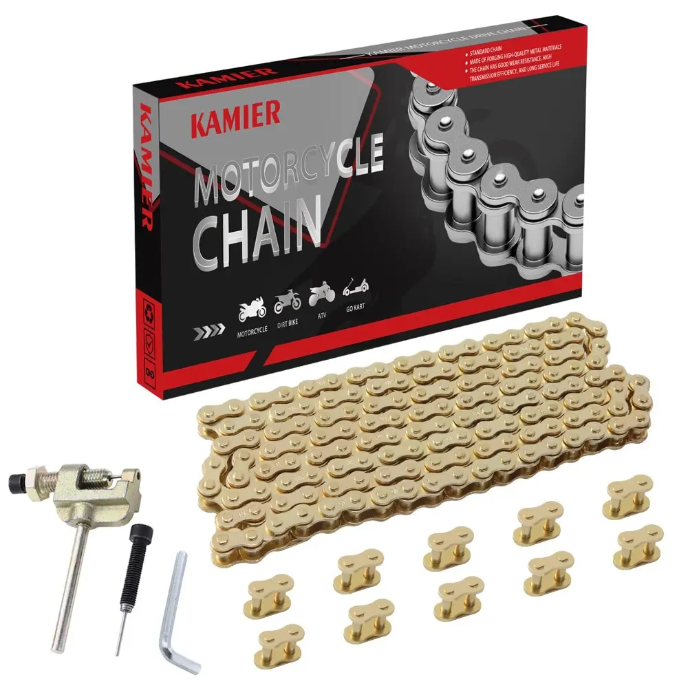 #35 Drive Chain - 100 Gold Metal Links with Chain Breaker Tool, Adjustable Length, Engine Fit for 79cc, 100cc, 2.8hp Mini Bikes (Includes 140-Link Variant), Coleman, Motovox