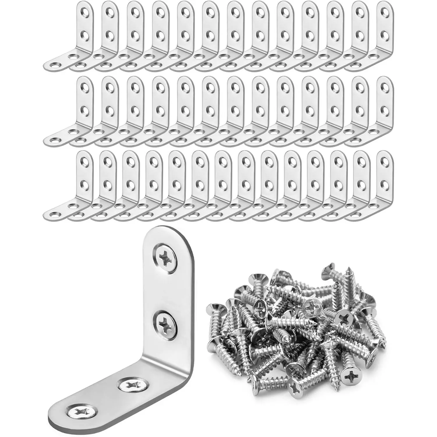 - L Brackets for , 40 Pack with 160 count Screws, 1.5"x1.5", Stainless Steel, L Brackets for Shelves, Corner Bracket, Corner Brace, Shelf Brackets, Angle Bracket