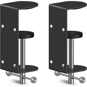 2-Pack 3 Inch Heavy Duty Black C-Clamps for Desk & Table, 1.5-3.3 Inch Clamping Range, 2 Mounting Holes, Metal Workbench Clamps (Short Screw)