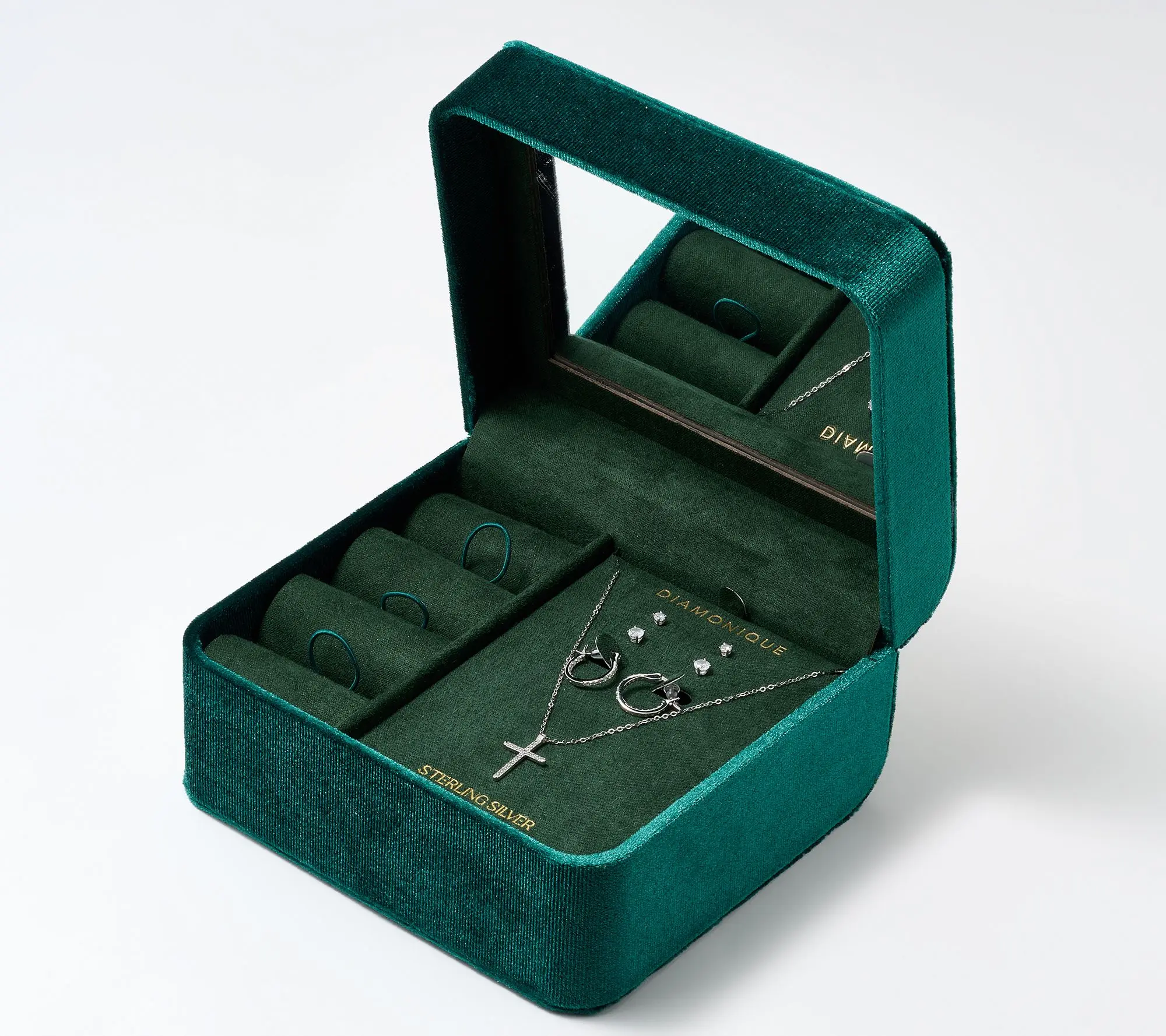 Diamonique Sterling Silver 4-Piece Holiday Gift Set with Jewelry Box