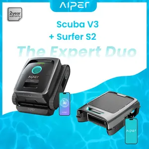 (2026 New) AIPER Experts Duo: Scuba V3 & EcoSurfer S2, 360° Top-to-Bottom Cleaning, 7 Day Hands-Free Care, 10x Faster Pool Cleaning with AI Patrol, Smart Parking & Water Quality Maintenance, Gray