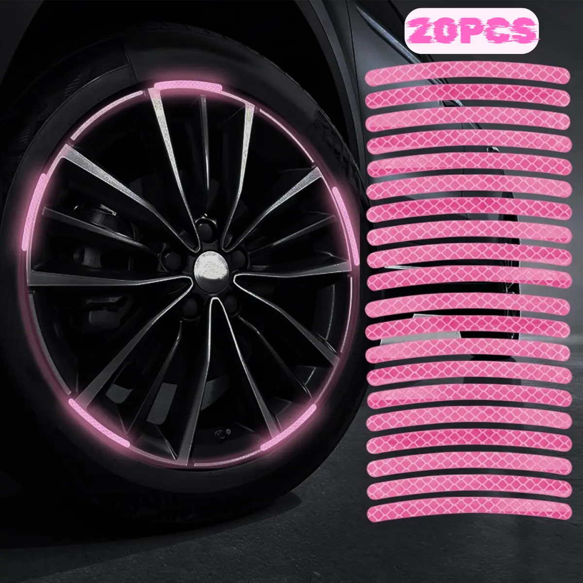 20PCS Universal Car Wheel Reflective Strip Stickers - Anti-Scratch Night Safety Warning Decals, Auto Tire Rim Accessories for Cars, Motorcycles gift