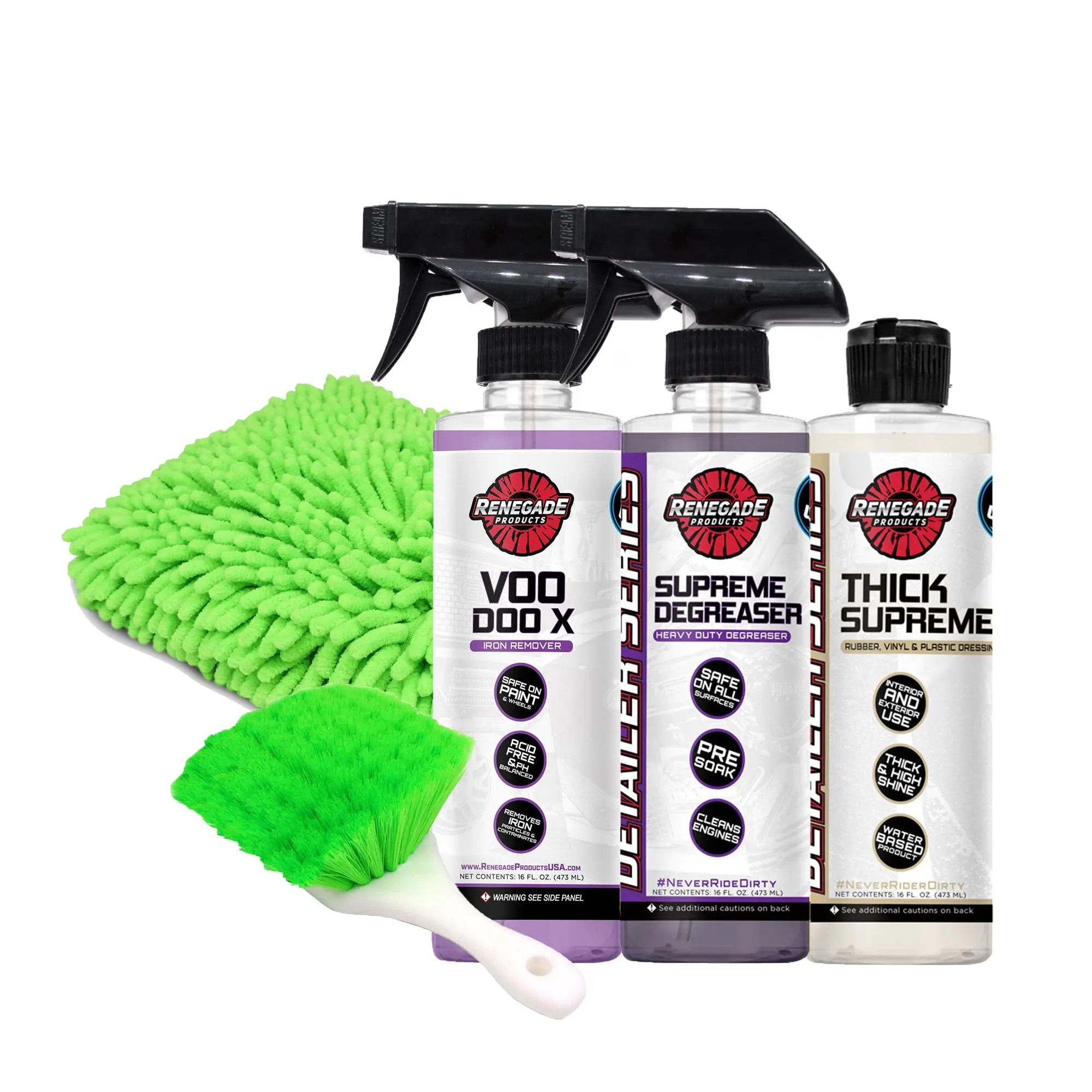 Renegade Products Clean & Shine Wheel Bundle – Complete Tire & Wheel Cleaning Kit with Iron Remover, Degreaser, Dressing & Brush for Deep Clean + Gloss Finish