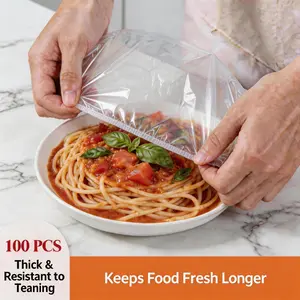 100PCS Plastic Bowl Covers – Elastic Reusable Food Wrap, Stretch Plate Covers for Food Storage & Bread Proofing, Keep Food Fresh, Picnic Kitchen