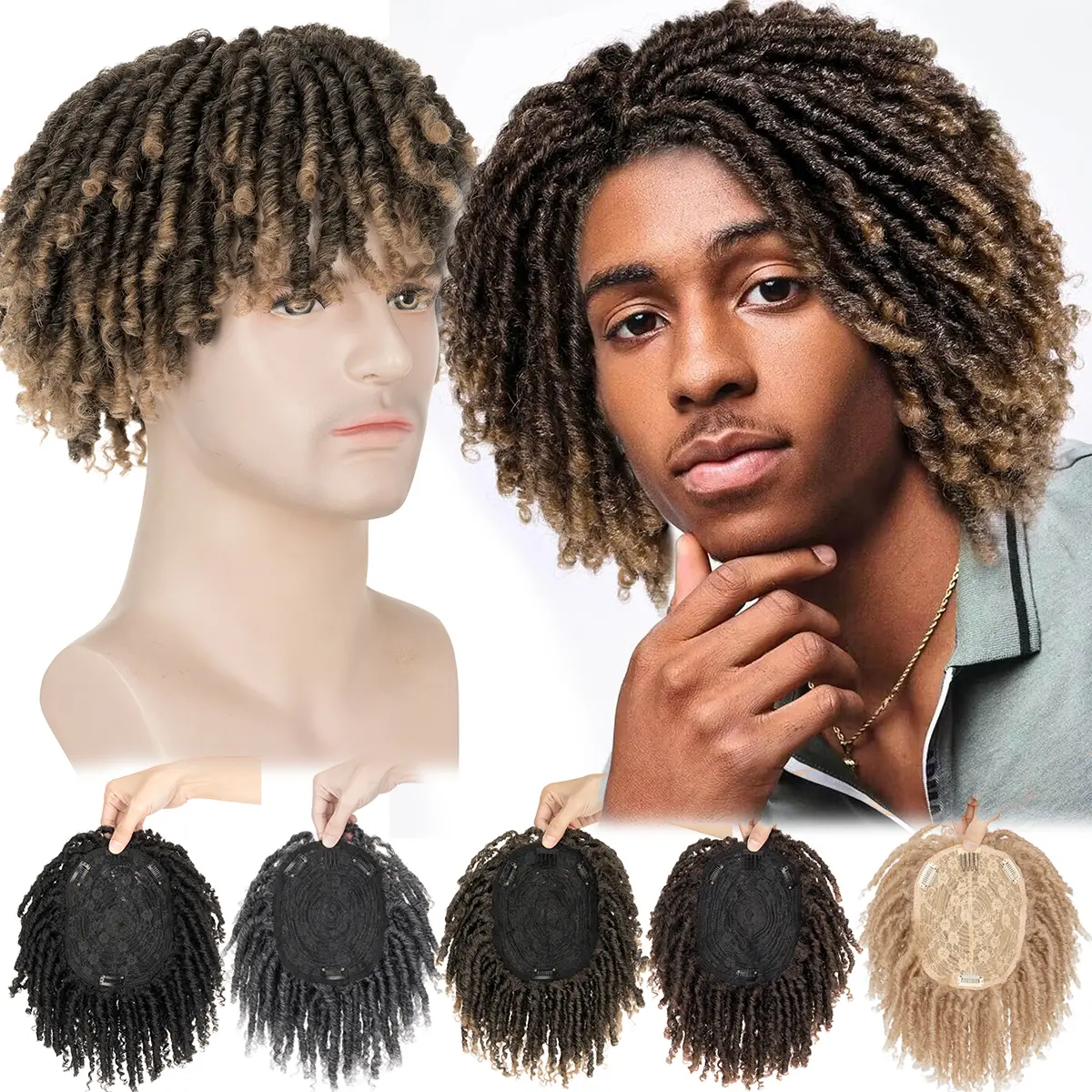 Men's Handmade Braided Dreads Clip-In Toupee - Synthetic Afro-Style Faux Locs Wig with Natural Texture, Hides Thinning Hair, Ideal for Hip-Hop Nights Out, Fashion Hair Accessory