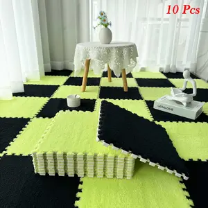 Square Patchwork Floor Mat, 10pcs/set Soft Comfortable Interlocking Floor Carpet, Decorative Non-slip Area Rug for Home Living Room Bedroom