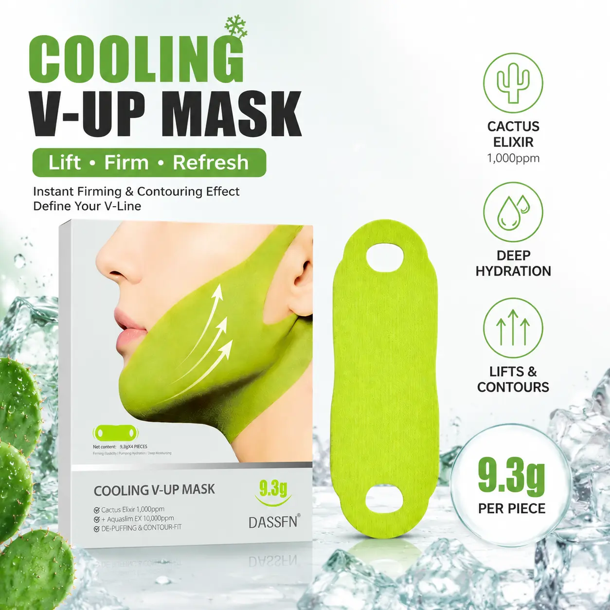 DASSFN V-LIFTING MEWING BAND with Cactus Cooling Reduce Puffiness & Pore Tightening for Visible Pore Care Skin Repair Beauty Tools Self Care Tools