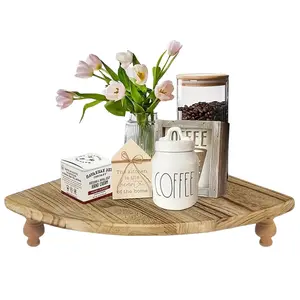 Solid Wood Corner Counter Shelf Rustic Farmhouse Corner Shelves Multi-Functional Wooden Tray Riser Solid wood fan-shaped storage rack for Coffee Table Decor, cosmetics storage, flower pot rack, Display Riser for Kitchen/Bathroom.
