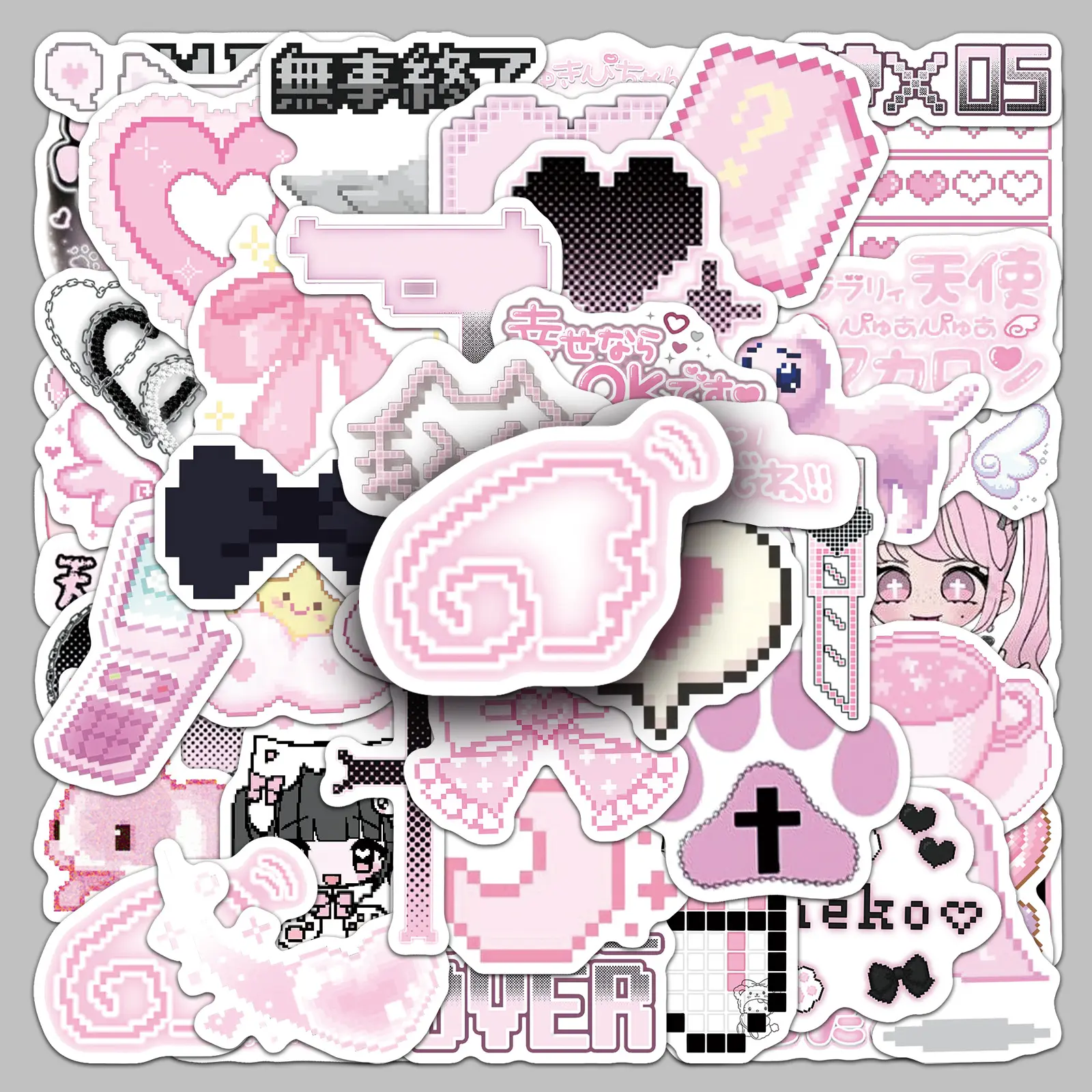 50PCS Pink Pixel Wind Cute Graffiti Series Stickers, Sticker Decals, Cute Car Accessories, Girly Car Accessories, Suitable for Scrapbooks, Water Bottles, Cars, Etc., with Positive Messages As Gifts