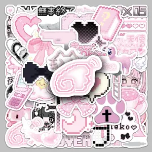 50PCS Pink Pixel Wind Stickers Japanese Girl Heart Cute Disease Jiao Graffiti Series Stickers, Suitable for Faith Based Designs Such As Scrapbooks, Diaries, Laptops, Water Bottles, Cars, Etc., with Positive Messages As Gifts, Sticker Decals