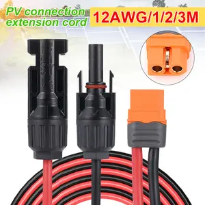 1/2/3 m XT60i-F Female Head Adapter 12AWG Cable Silicone Tin Plated Copper Connection Solar Panel Charging Cable for Portable Solar Generator Power Station