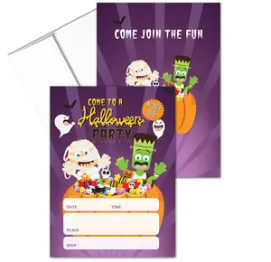 Stonehouse Collection Halloween Fill-in-the-Blank Party Invitations – 25 Pack with Envelopes | Double-Sided Cards Featuring Cute Mummy & Frankenstein with Candy (Halloween)