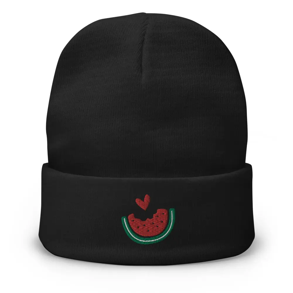 Watermelon Love Palestine Embroidered Beanie Cotton