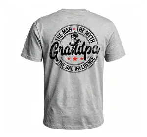 The Man The Myth Grandpa The Bad Influence Monkey T-shirt Fitted Short Sleeve Crew Neck Casual Rock Style Summer Medium Length 100% Cotton Made In USA