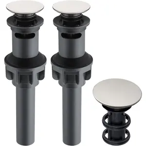 2 Pack Universal Bathroom Sink Stopper, Pop Up Sink Drain Strainer with Overflow, Push and Seal Drain Plug with Detachable Hair Catcher for Lavatory Vanity, Anti-Clogging, Brushed Nickel