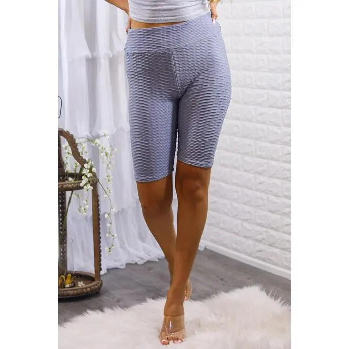 Kylie Scrunch Butt Anti cellulite Honeycomb Texture Biker Shorts Grey