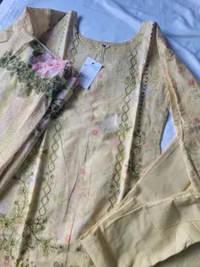 Yellow Cotton Print & Embroidered Salwar Kameez