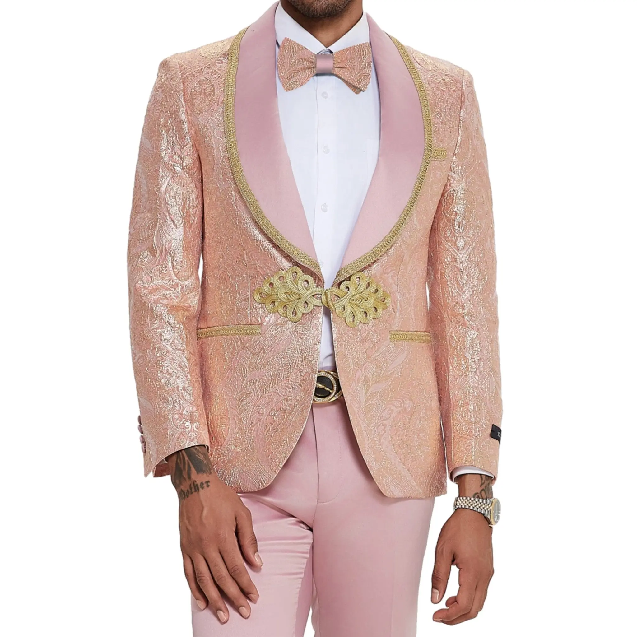 Gold and Pink Paisley Three-Piece Tuxedo