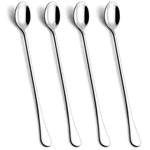 9.5-inch Long Spoon For Stirring  Ice Cream Coffee Cocktail Stainless Steel Handle Iced Tea Spoons Set Of 4