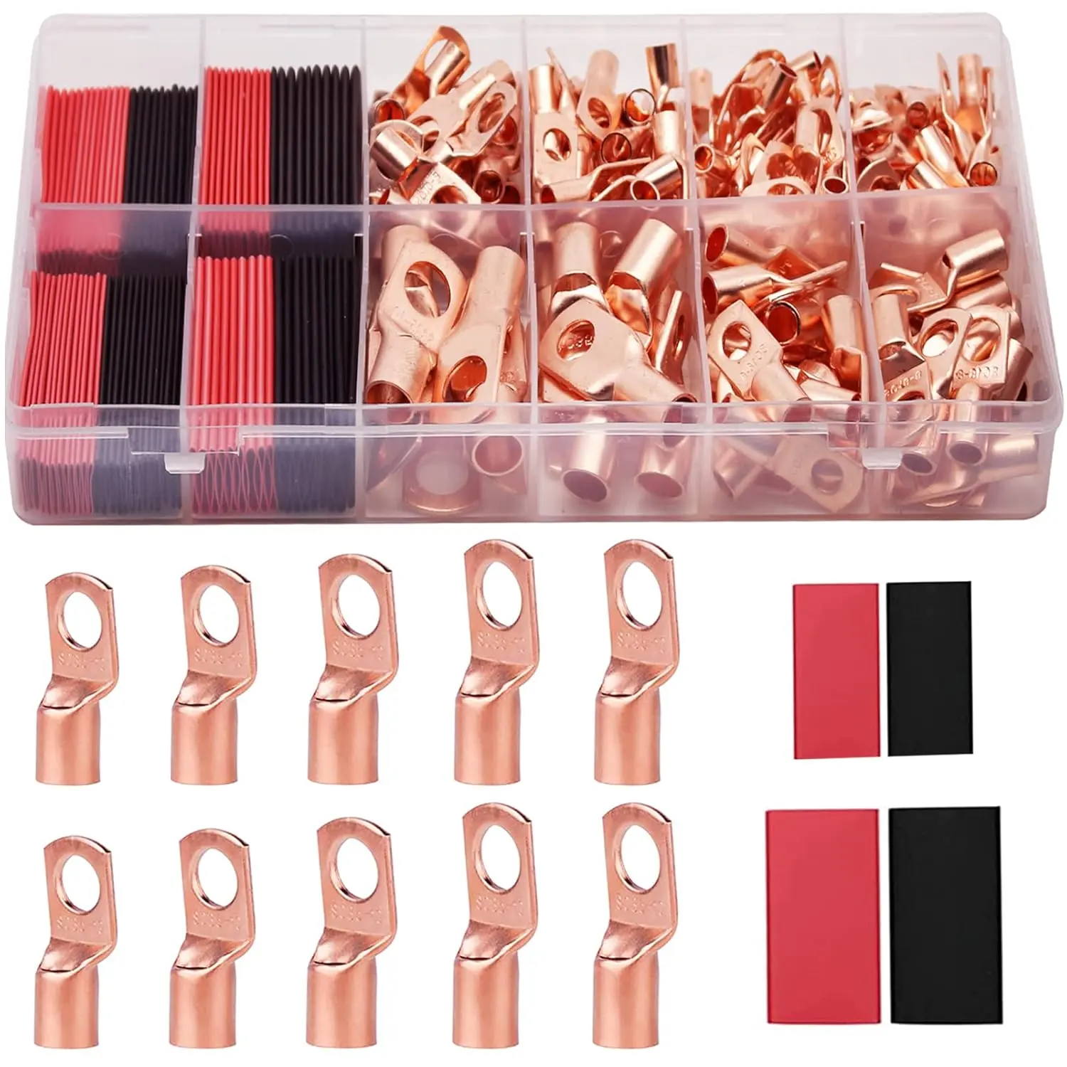 160 Counts Copper Wire Lugs AWG2-12 with Heat Shrink Tubing Set 80 Battery Cable Ends Ring Terminals Connectors for Marine Solar Panels