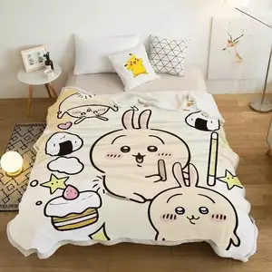 Cartoon Chiikawa Thow Blanket Lightweight Soft Flannel Blanket  Gifts For Chiikawa Loves Suitable For Sofa Beds Living Rooms Suitable For Children And Adults Birthday Gifts Holiday Party Happy Halloween Blankets