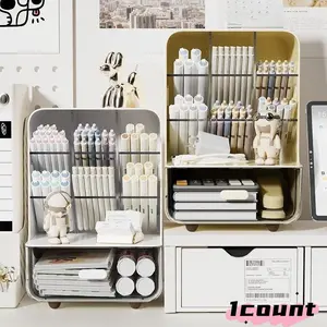Desk Side Stationery Storage Box, 1 Count Large Capacity Multi-grid Desk Side Stationery Storage Box, Desktop Storage Organizer for Home Office School, Desk Organizer Tidy, Stationary Organizer Holder