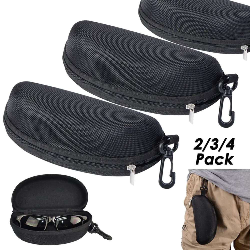 HOMEYA 2/3/4Pack Large Sunglasses Hard Case, Eye Glasses Carry Shell Zipper Clam With Clip and Soft Lining, Portable Glasses Case
