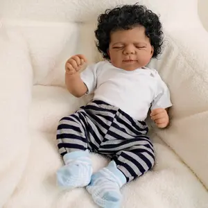 Pascale 20 Inch African American Reborn Baby Doll with Curly Hair & Magnetic Pacifier in Striped Outfit Christmas Gift Set in Premium Box Realistic Newborn Sleeping Authentic Features Nurturing And Imaginative Play