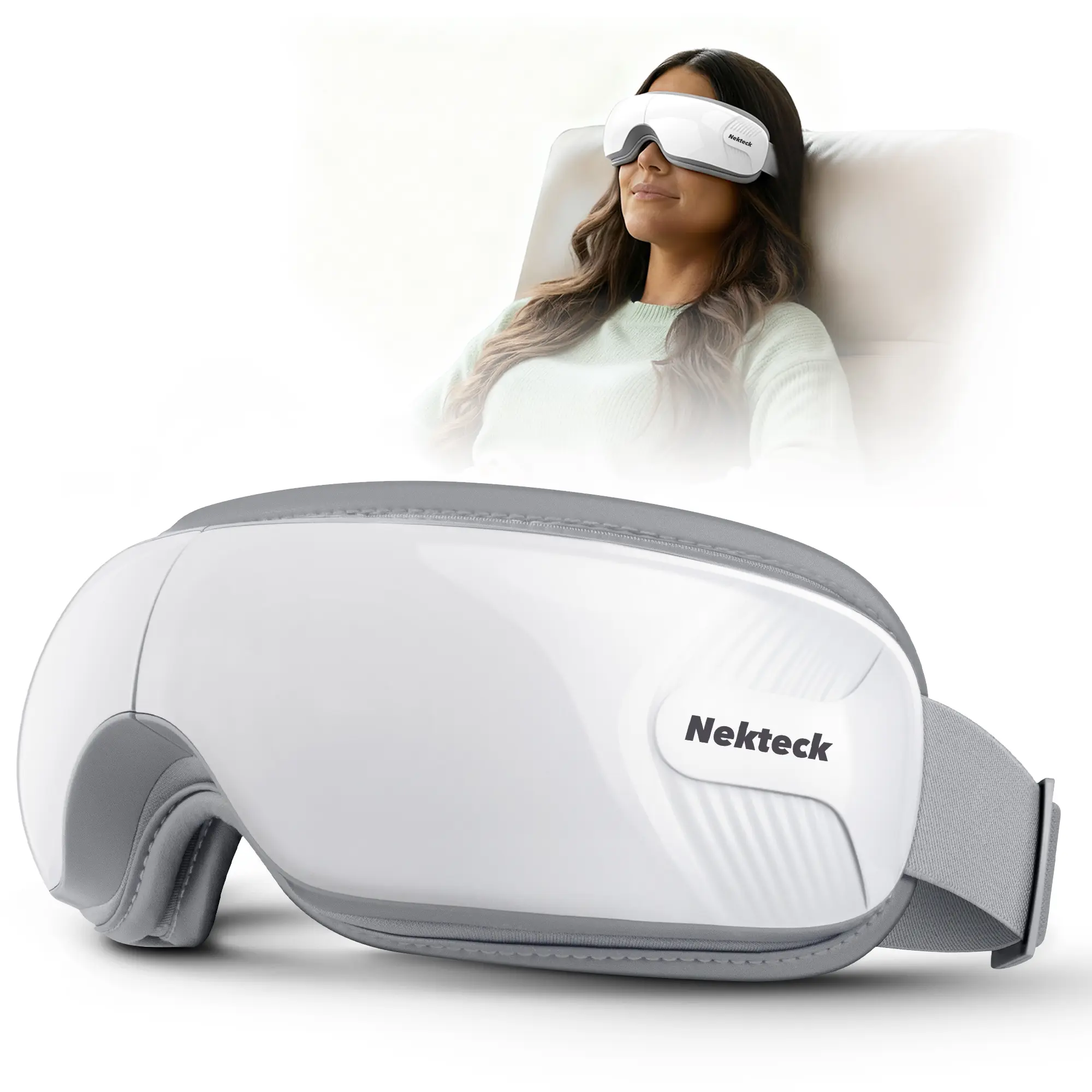Nekteck Battery-Powered Eye Massager - Self Care Gadget with Heat, Bluetooth Music, 5 Massage Modes, 15-Min Auto-Off, USB Cable, Relaxation Eye Mask, Ideal Gifts for Adults, Family, Self Care Gadgets, Eye Area