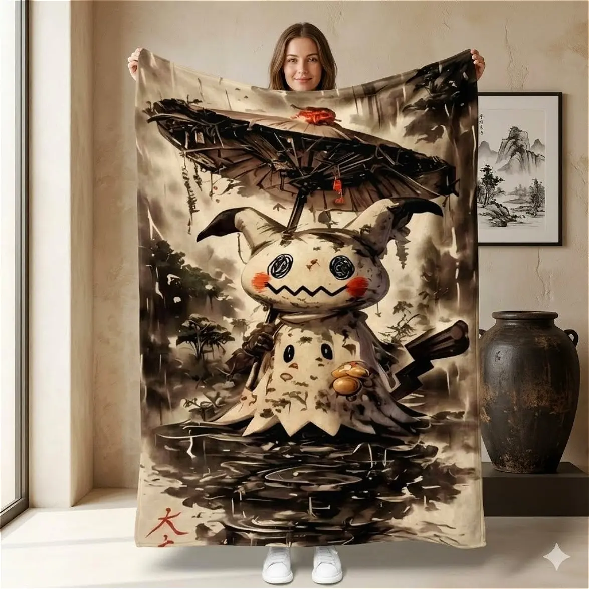 Ink - style Mimikyu Soft Blanket:Soft And Comfortable Thin blanket. Perfect for Leisure, AC Rooms & Home Office Flannel Throw Blanket.