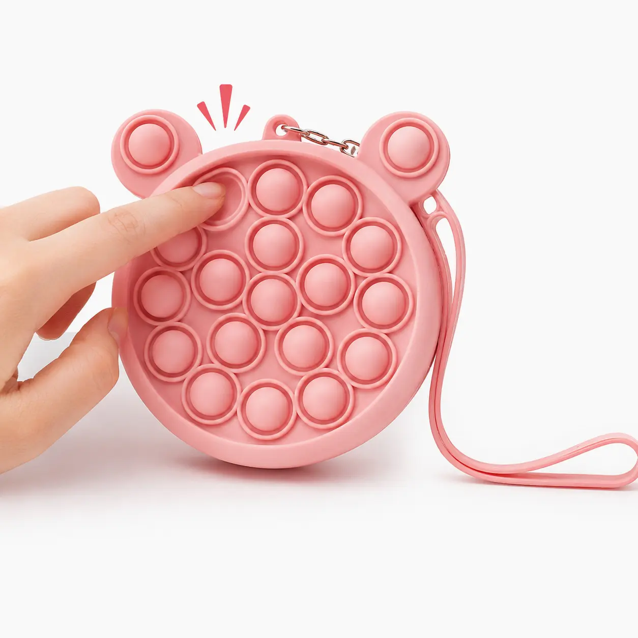Non-Toxic Silicone Bubble Texture Wristlet Pouch - Cute Bear Ear Push Bubble Coin Pocket, Waterproof Purse with Zip Closure, Short Wallet Wrist Strap, Stress Reliever Sensory Toy, Home Organizer for Small Essentials, Party Gift for Girls