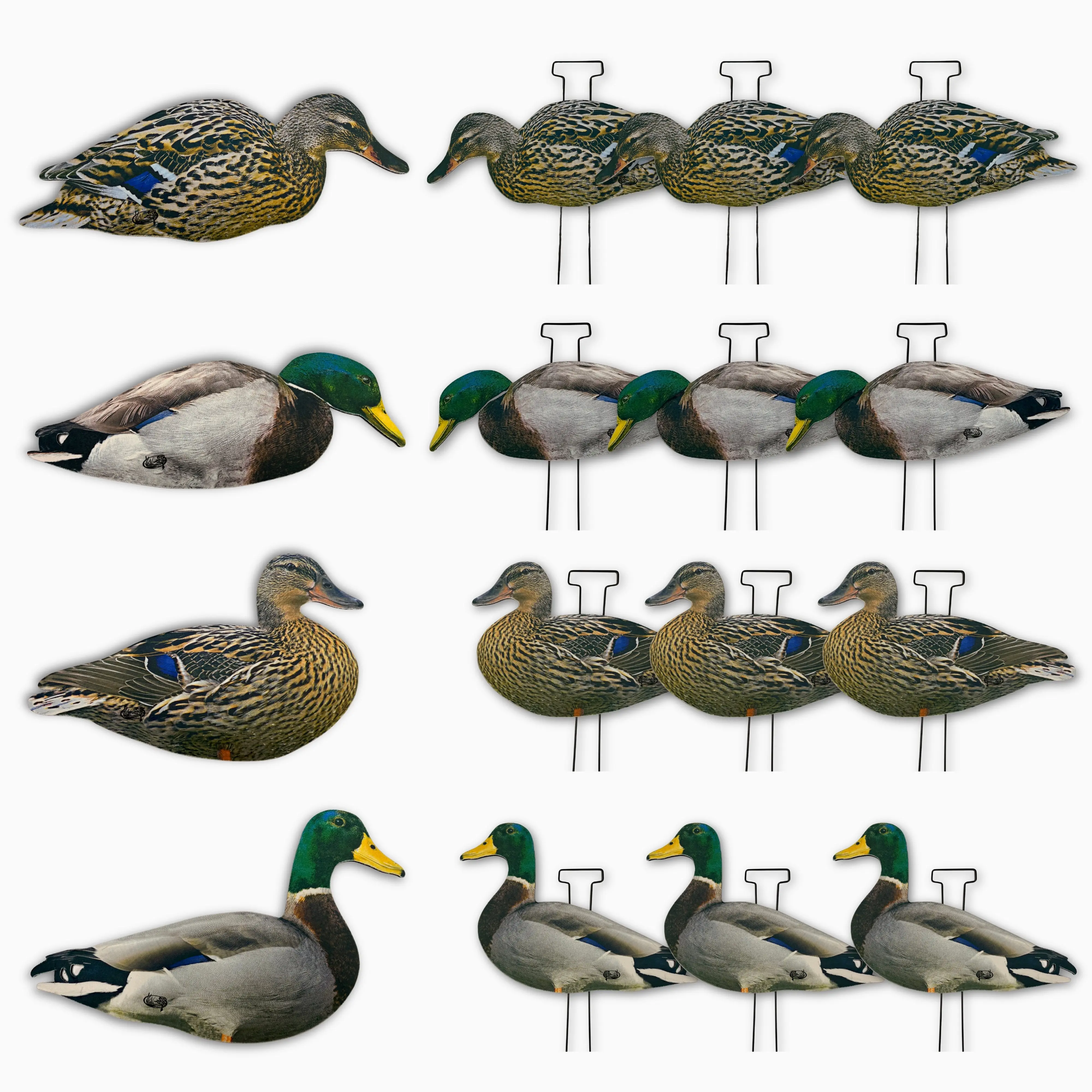 HuntEmUp Duck Silhouette Decoys | Flocked & Classic Matte Options | 12-Pack Duck Hunting Decoys with Heavy-Duty Ground Stakes