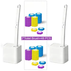 Disposable Toilet Brush, Toilet Bowl Wand Holder Set with 24PCS Cleaner Refills, Bathroom Cleaning System for Sink Bathtub Drain Wash Basin UrinalWall-Mount Scrubbing Toilet Brush Bathroom Cleaning Kit