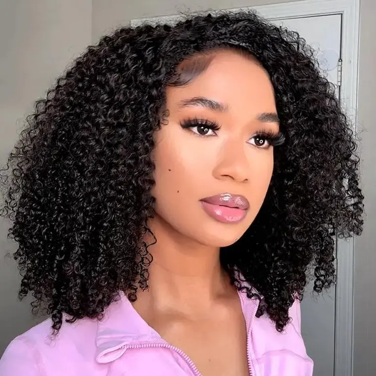 Celie Hair Afro Curly Wear and Go Glueless Half Wig Invisible Hairline Upgrade With Drawstring Cap Seamless Flip Over Human Hair Wigs Easy Install Natural Look