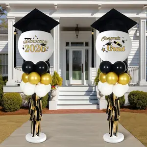 7ft Graduation Balloon Decoration Class of 2026 Graduation Balloon Column Stand DIY Pillar with Cap Decoration for Indoor Celebration Supplies
