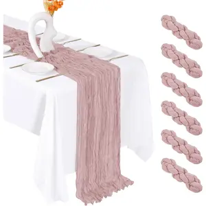 6 Pack Dusty Pink Cheesecloth Table Runner 20 x 120 Inch Gauze Table Runner Fabric Semi Sheer Cheese Cloth Table Decor Bulk for Rustic Romantic Wedding Baby Shower Party Table Decoration