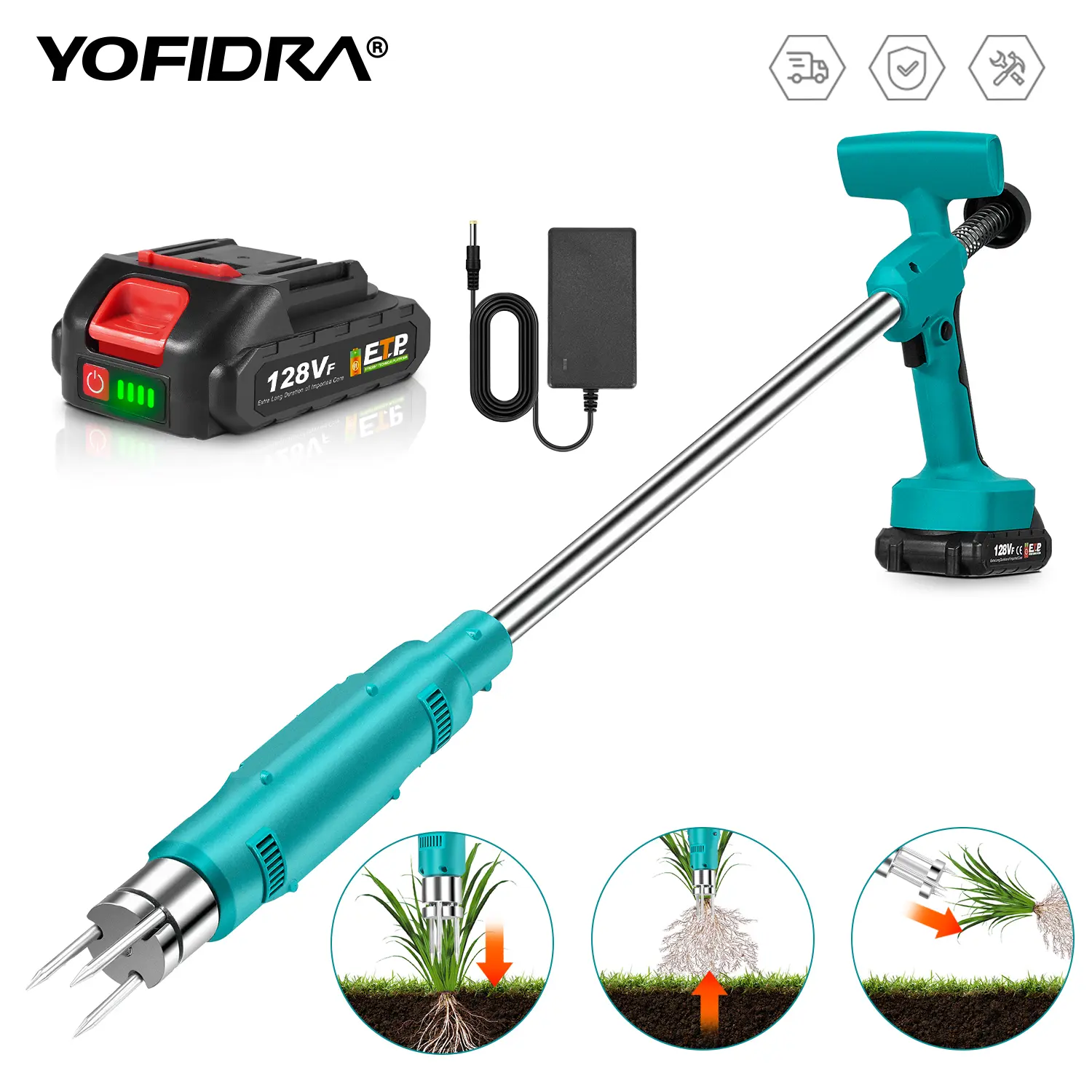 Yofidra Next-Gen Electric Weed Puller - 20000 RPM Motor, Battery-Powered, 3-Claw Steel Head, Cordless Handle for Effortless Stand-Up Weeding, No Bending, Quick Root Removal Grass Trimmer Tool
