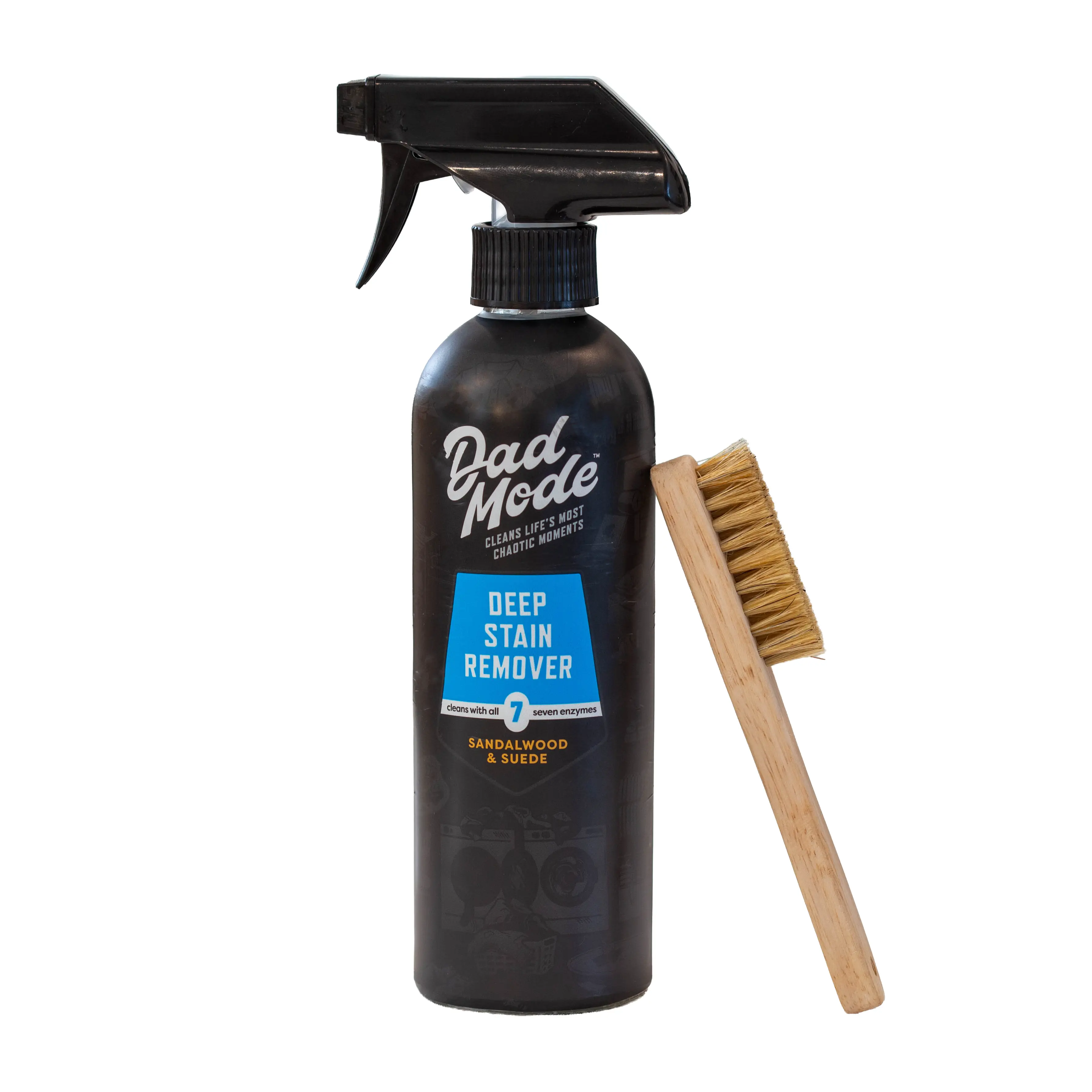 DadMode 7-Enzyme Deep Stain Remover Spray & Stain Brush, 16oz Refillable Clothing Stain & Odor Remover Powered by Nuclease (DNAse) for Extreme Clothing Messes