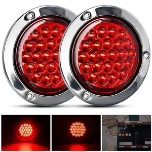 Nilight 4 Inch Red Round Steel Chrome 24Leds Tail Light (Pair)